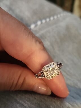 Sterling Silver Pavé  Sun 925 Halo Square Engagement Ring - White